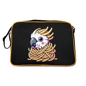Süßer Vogel Kakadu Paradiesvogel Spaghetti Monster - Retro Tasche - Schwarz/Gold - Hinten