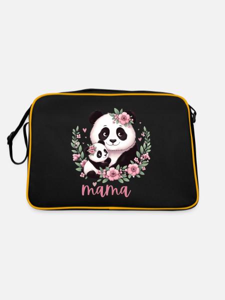 Panda Lover I Mama Panda And Cub Mother's Day - Retro Bag - black/gold - Back