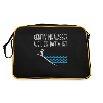 Deutsch Gramamtik Unterricht Lehrerspruch Schüler - Retro Tasche - Schwarz/Gold - Hinten