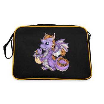 Niedliche Drachenmama mit Baby Drache Geschenkidee - Retro Tasche - Schwarz/Gold - Hinten