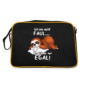 Ich bin nicht faul, es ist mir nur egal! Faultier - Retro Tasche - Schwarz/Gold - Hinten