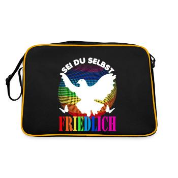 Frieden- Pace - Peace - Sei du selbst - friedlich - Retro Tasche - Schwarz/Gold - Hinten