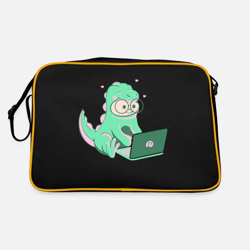 Dino Nerd - Retro Tasche - Schwarz/Gold