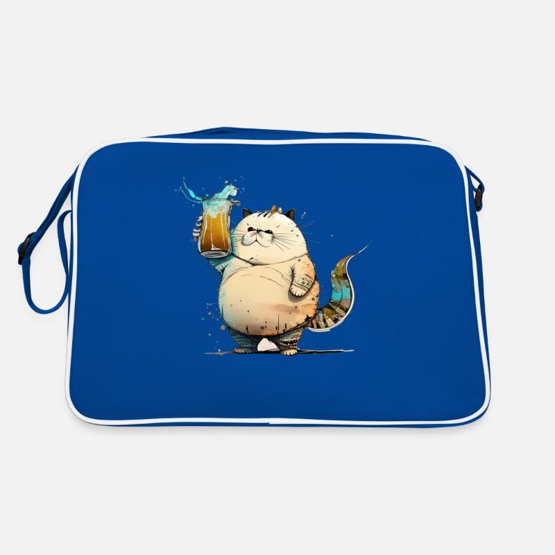 Dicke lustige Katze trinkt Bier Retro Tasche