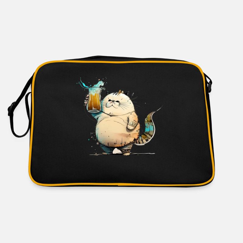 Dicke lustige Katze trinkt Bier Retro Tasche