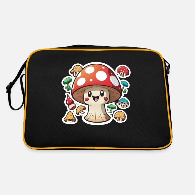 Drôle de champignon de dessin animé - Sac Retro - noir/or