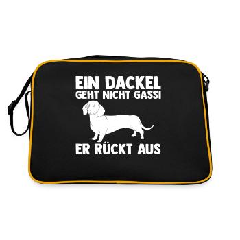 Hund Dackel - Retro Tasche - Schwarz/Gold - Hinten