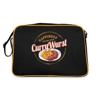 Currywurst Retro Wurst Vintage Bratwurst Pommes - Retro Tasche - Schwarz/Gold - Hinten