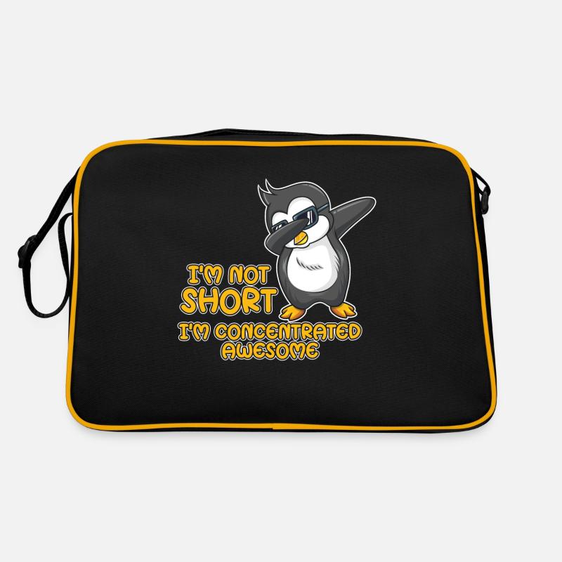 Süßer Pinguin Mit Spruch - Ich Bin Nicht Klein - Retro Tasche - Schwarz/Gold