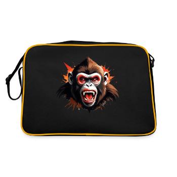 Wilder Affe Schimpanse in lebendiger Illustration - Retro Tasche - Schwarz/Gold - Hinten
