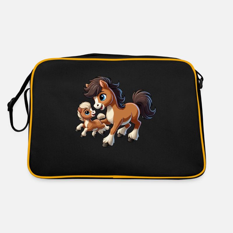 Pony mit herumtollendem Kind Retro Tasche