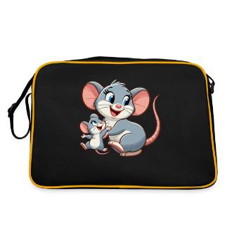 Souris mère avec enfant gambadant - Sac Retro - noir/or - Dos