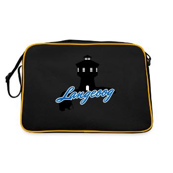 Langeoog Umriss & Wasserturm - Retro Tasche - Schwarz/Gold - Hinten