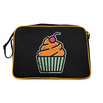 Cupcake Essen lecker Süßigkeit Logo Geschenk - Retro Tasche - Schwarz/Gold - Hinten