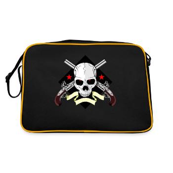 Skull mit Waffen - Retro Tasche - Schwarz/Gold - Hinten