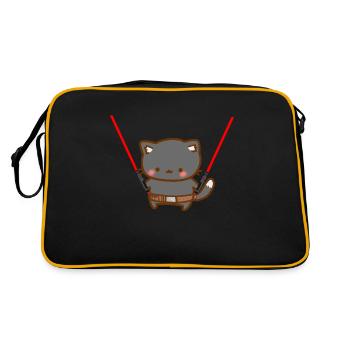 Cute cat with red lightsabers and a gür - Retro Bag - black/gold - Back