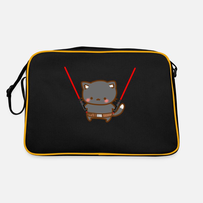 Süße Katze mit roten Lichtschwertern und einem Gür Retro Tasche
