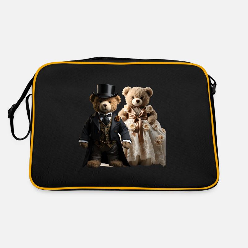 Two happy teddy bears in wedding clothes Retro Bag