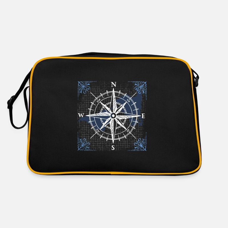 Kompass Navigation Muster Geschenk Geschenkidee - Retro Tasche - Schwarz/Gold
