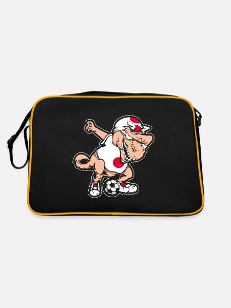 Fußballfan Tyrannosaurus T Rex Fußball Japan - Retro Tasche - Schwarz/Gold - Hinten
