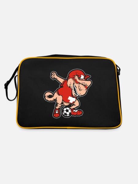 Fußballfan Tyrannosaurus T Rex Fußball Schweiz - Retro Tasche - Schwarz/Gold - Hinten