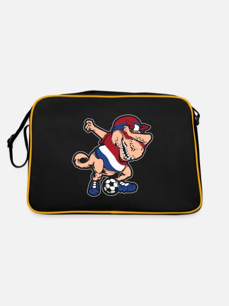 Fußballfan Tyrannosaurus T Rex Fußball Niederlande - Retro Tasche - Schwarz/Gold - Hinten
