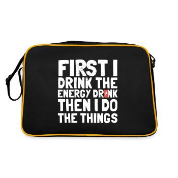 Zuerst Energy Drink dann arbeit Spruch Lustiges - Retro Tasche - Schwarz/Gold - Hinten