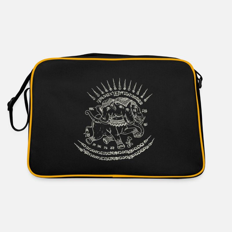 Sak Yant Thai Tattoo Dreiköpfiger Elefant Geschenk - Retro Tasche - Schwarz/Gold