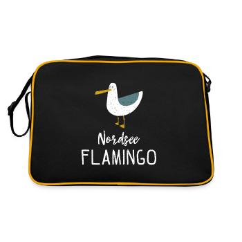 Nordsee Flamingo Möwe Geschenk - Retro Tasche - Schwarz/Gold - Hinten