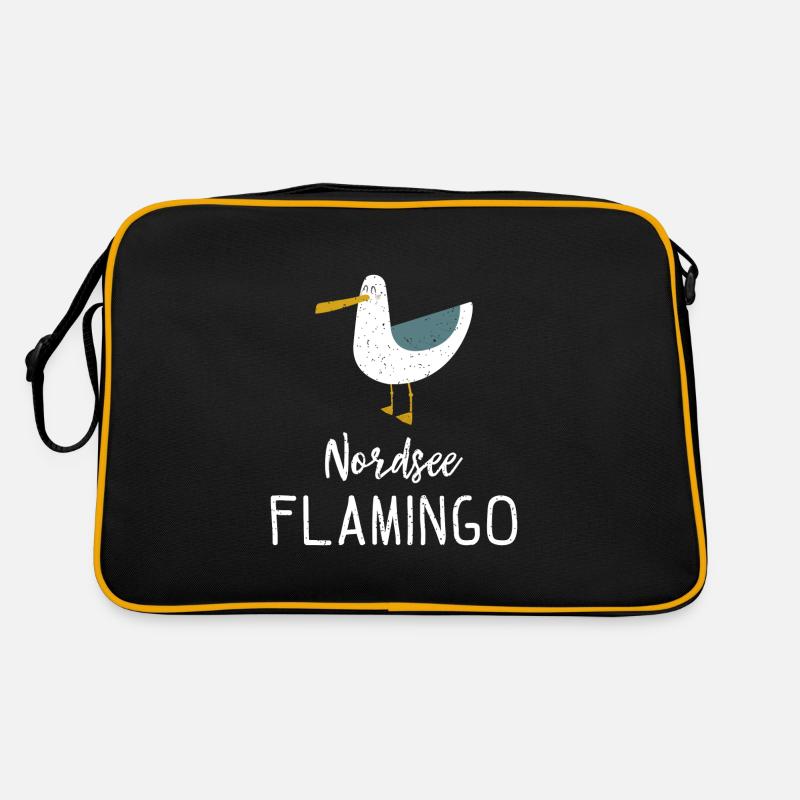 Nordsee Flamingo Möwe Geschenk - Retro Tasche - Schwarz/Gold