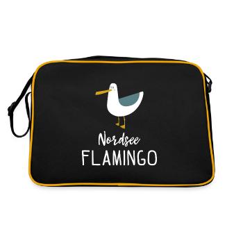 Nordsee Flamingo Möwe Geschenk - Retro Tasche - Schwarz/Gold - Hinten