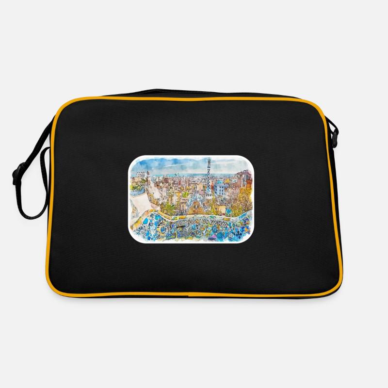 Barcelone Espagne Aquarelle Esquisse Dessin Dessiné Sac Retro