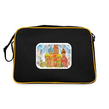 Moscow Russia Watercolor Sketch Drawn Painting - Retro Bag - black/gold - Back