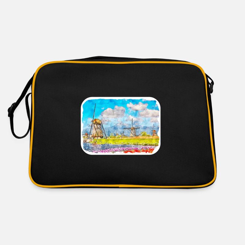 Kinderdijk Moulins à vent Pays-Bas Aquarelle Dessin D Sac Retro