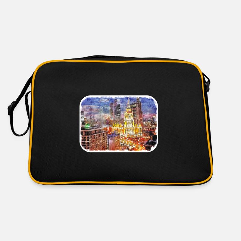 Moscou Russie Aquarelle Sketch Illustration - Sac Retro - noir/or