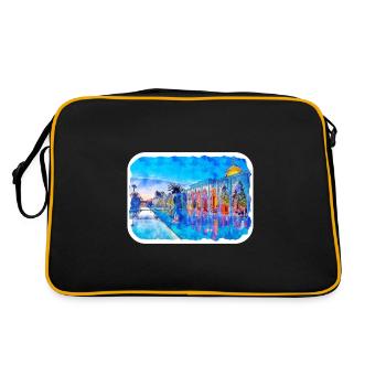 Marrakech Morrocco Watercolor Sketch Draw Drawing - Retro Bag - black/gold - Back