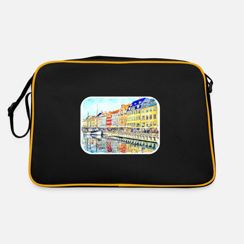 Copenhague Danemark Aquarelle Esquisse Dessinée Paintin Sac Retro