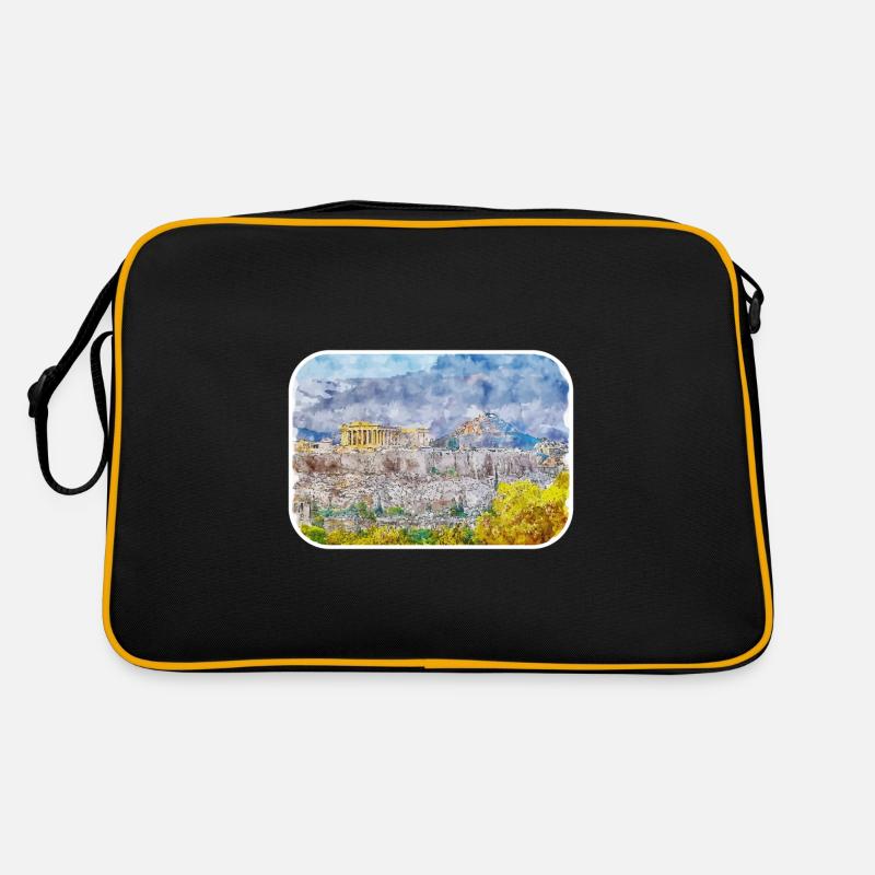Athènes Grèce Aquarelle Sketch Illustration Sac Retro