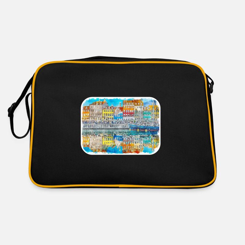 Copenhague Danemark Aquarelle Sketch Illustration Sac Retro
