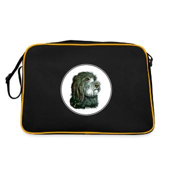Katalanischer Schäferhund Aquarell Illustration - Retro Tasche - Schwarz/Gold - Hinten