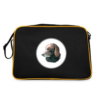 Curly Coated Retriever Hund Aquarell Illustration - Retro Tasche - Schwarz/Gold - Hinten