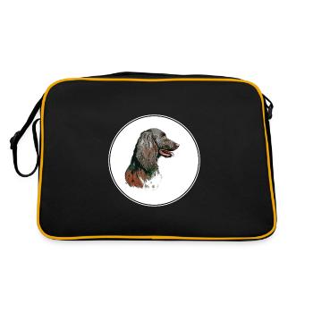Munsterlander Small Dog Aquarell Illustration - Retro Tasche - Schwarz/Gold - Hinten