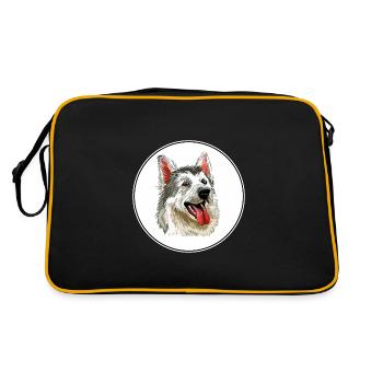 Nördlicher Inuit-Hund Aquarell Kunst Illustration - Retro Tasche - Schwarz/Gold - Hinten