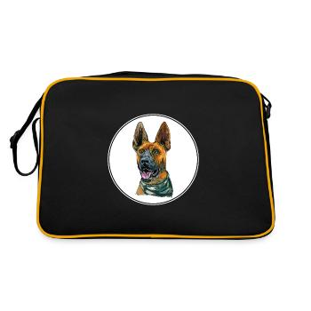 Plott Hound Hund Aquarell Illustration - Retro Tasche - Schwarz/Gold - Hinten