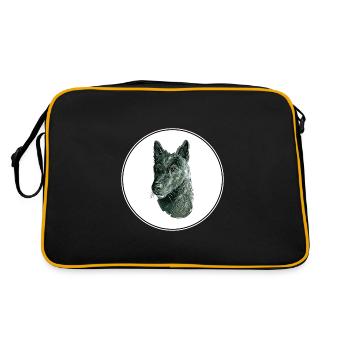 Seskar Seal Hund Aquarell Illustration - Retro Tasche - Schwarz/Gold - Hinten
