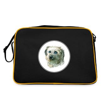 Pyrenäen-Schäferhund-Aquarell-Illustration - Retro Tasche - Schwarz/Gold - Hinten