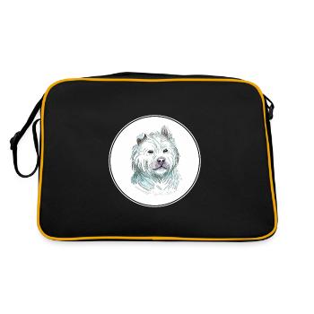 Xiasi Hund Aquarell Farbe Illustration - Retro Tasche - Schwarz/Gold - Hinten