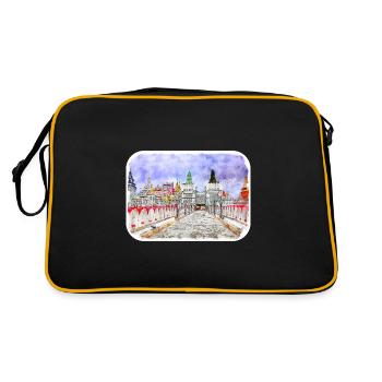Moscow Russia Watercolor Sketch Illustration - Retro Bag - black/gold - Back