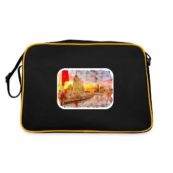 Moscow Russia Watercolor Sketch Drawn Painting - Retro Bag - black/gold - Back