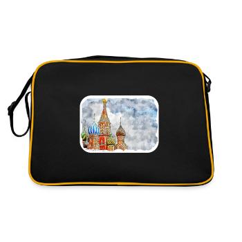 Moscow Russia Watercolor Sketch Illustration - Retro Bag - black/gold - Back
